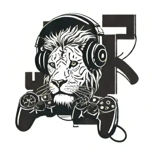 A Lion Wearing Headphones Surrounded By Musical Notes And Gaming Controllers