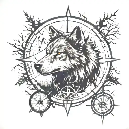 Wolf With Compass Woods Surrounded