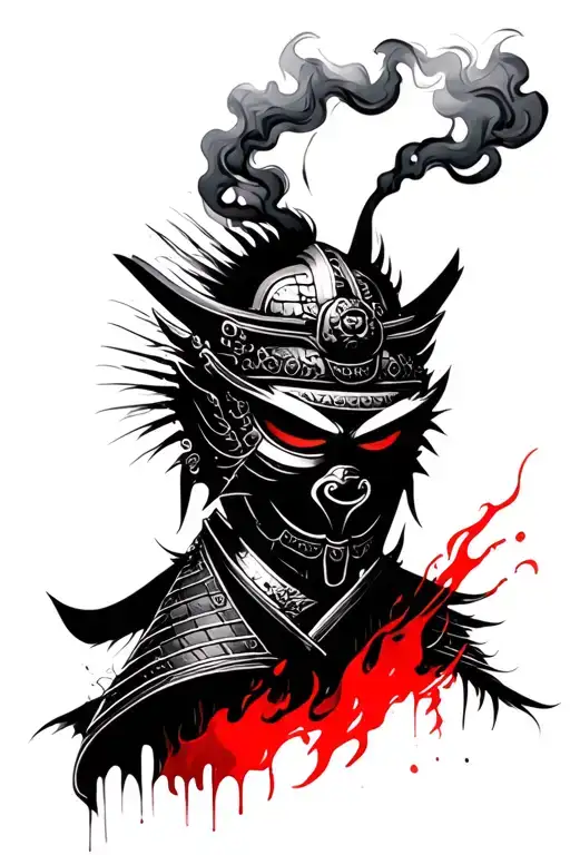 Samurai Mask With Smoke Coming Out