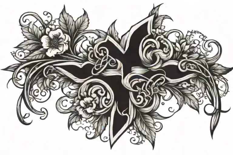 Cross Intertwined With Vines And Flowers