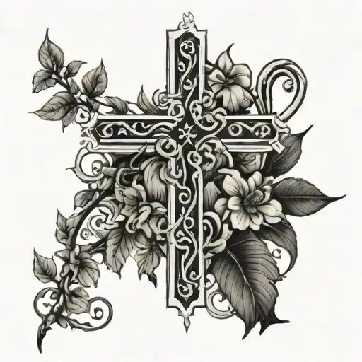 Cross Inertwined With Vines And Flowers