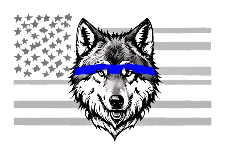 Thin Blue Line Flag Shaped Like Wolf