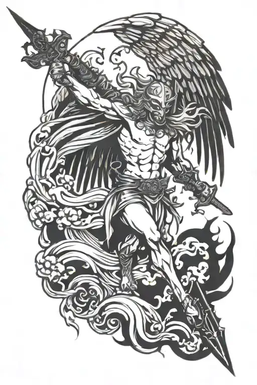 Falling Demonic Angel Holding A Sword