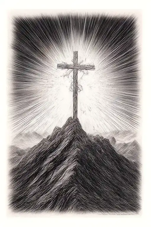 Christian Cross Summit Of A Mountain Landscape Ray Of Sunshine