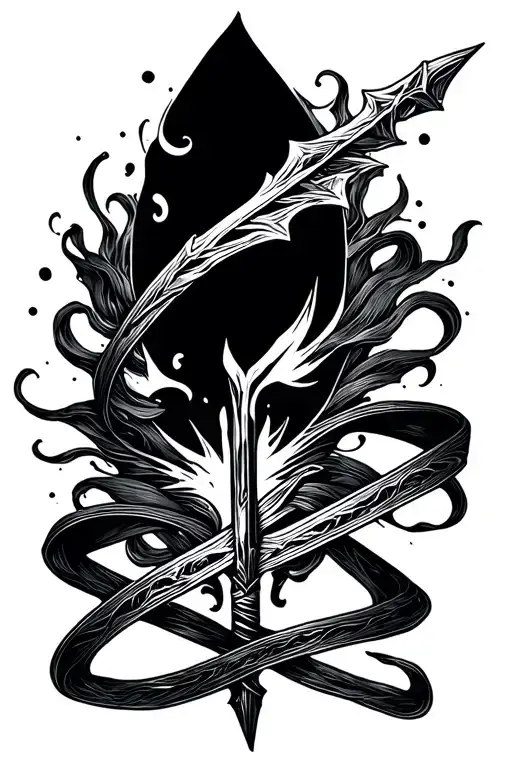 Spear And Ribbon Flowing Around It