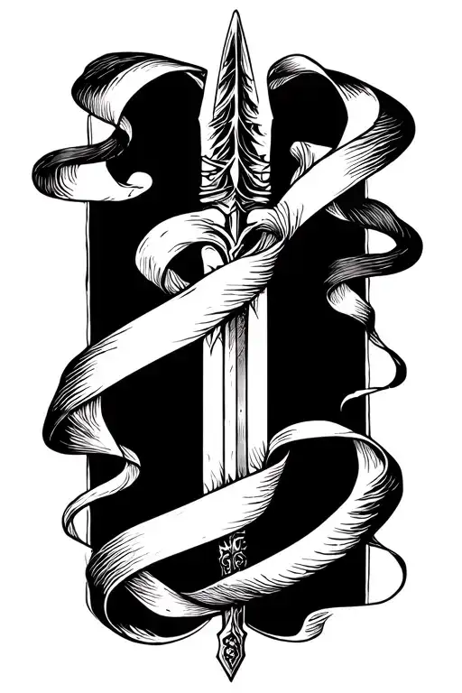 Spear And Ribbon Flowing Around It