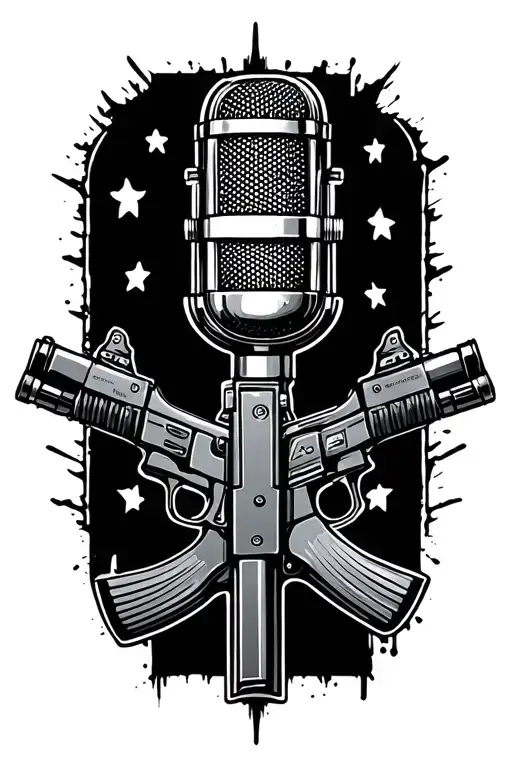Ak-47 Automatic Machine And Microphone