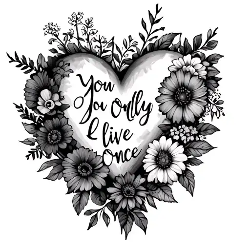 A Heart Made Up Of Various Flowers Intertwined With The Words 'You Only Live Once'