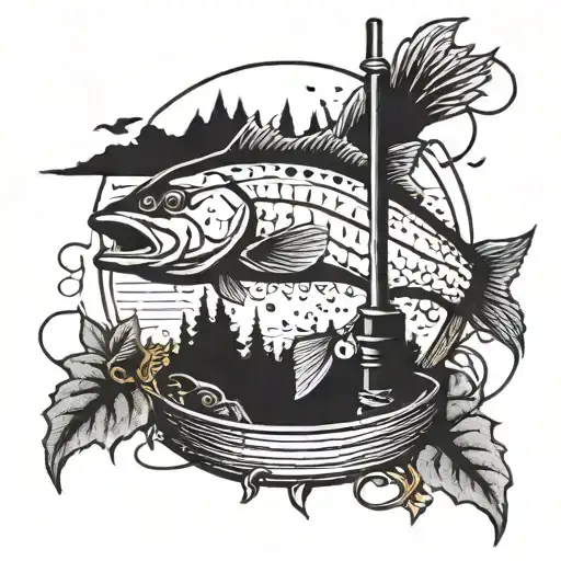 An Electrician-themed Tattoo Design Incorporating Fishing And Hunting Elements