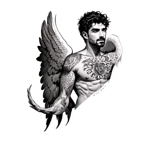 A Man With Wings Tattooed On His Chest