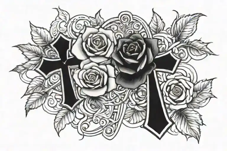Christian Cross Between Two Roses