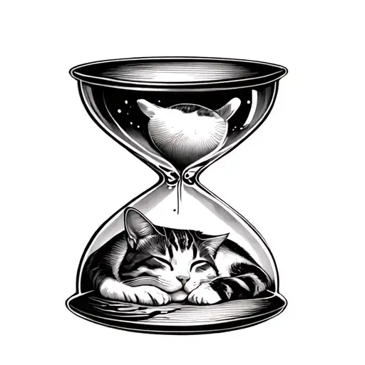 Cat Sleeping In Bottom Section Of Hourglass