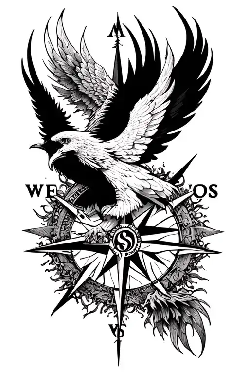 Phoenix And Compass Intertwined Representing