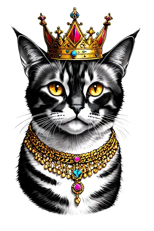 Manx Cat With Princess Crown Wearing Jewellery And Gold