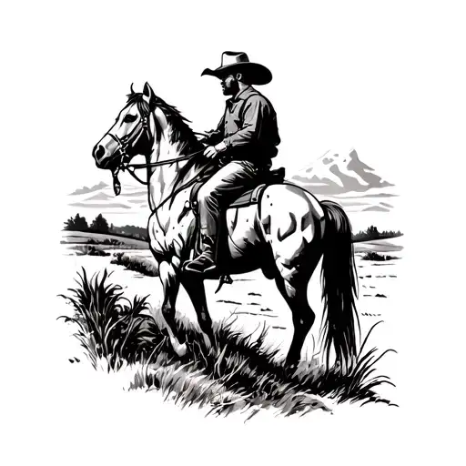 Cowboy Riding A Horse With A Scenic Landscape