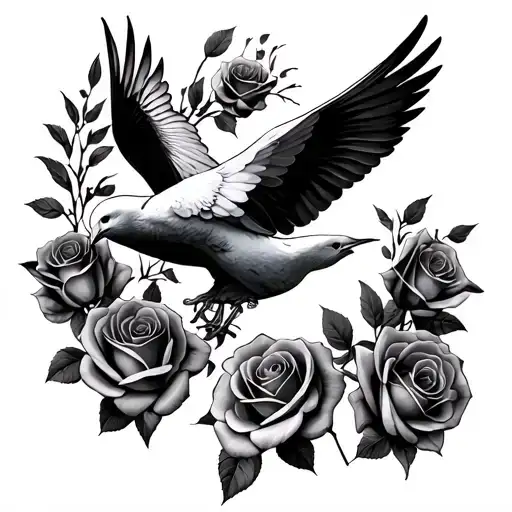 Mary 2 Doves With 7 Roses Around