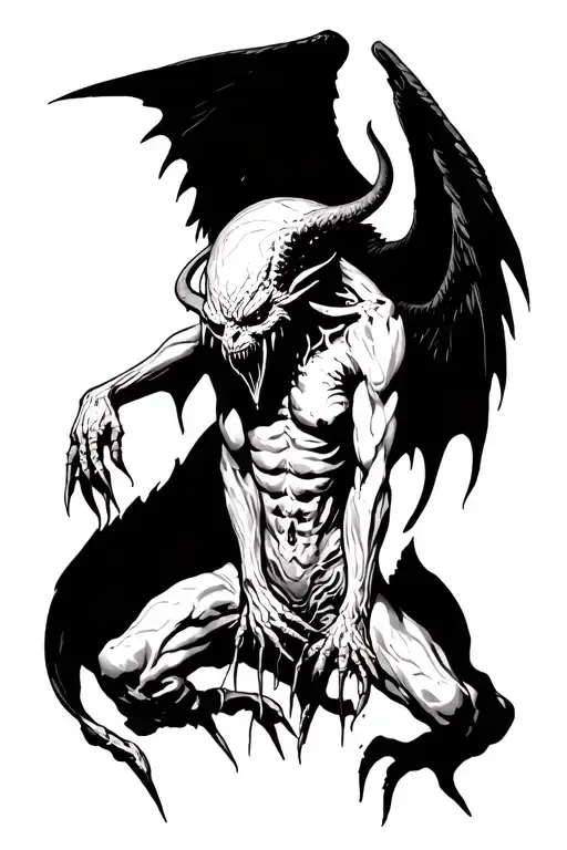 Scary Demon With Wings And Claws Digging Into Skin