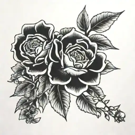2 Roses Blooming Cherry Blossom