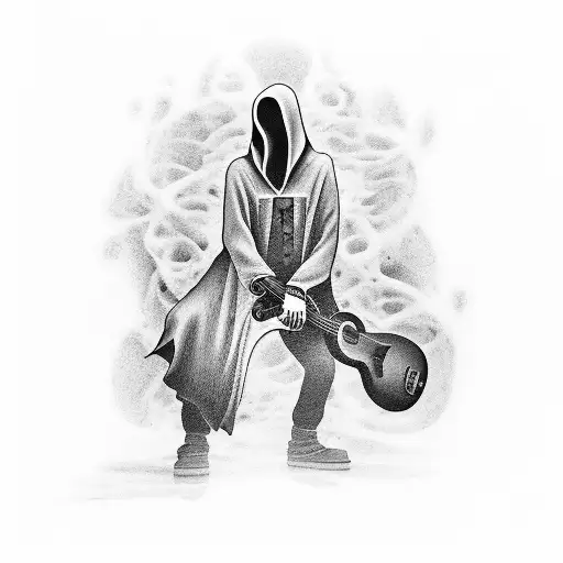 A Haunting Portrayal Of The Grim Reaper Playing A Haunting Melody On A Guitar