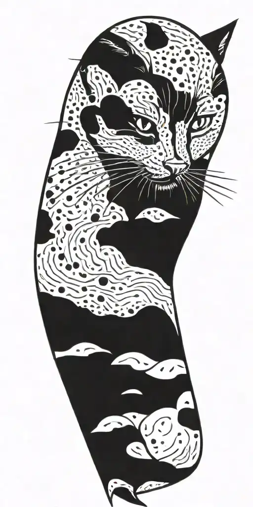 A Cat That Has Cow Like Spots Stretching In The Morning Sun