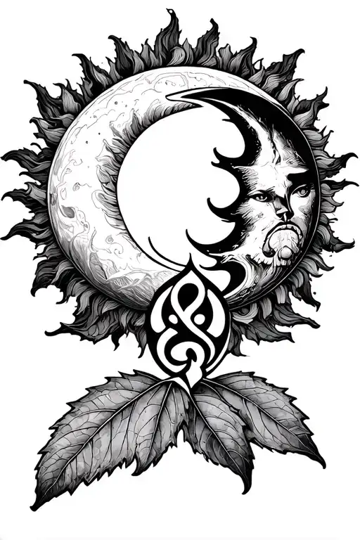 Skoll Chases Sun And Hati Chases Moon On A Leaf With A Triskele Symbol