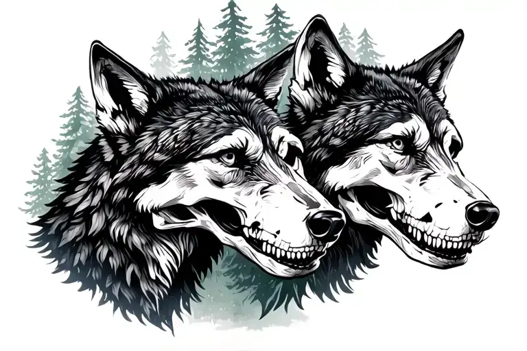 Two Skeleton Wolves Spruce Forest