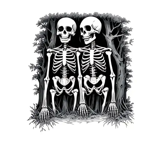 Two Skeletons In Forest