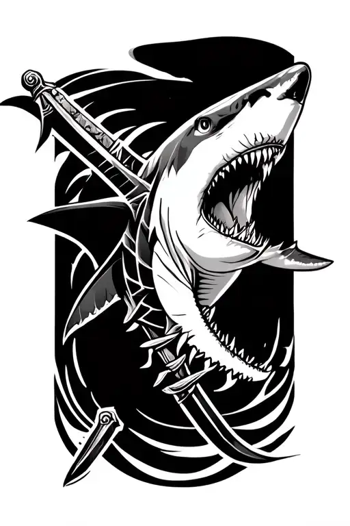 Great White Shark Side Profile And Sword