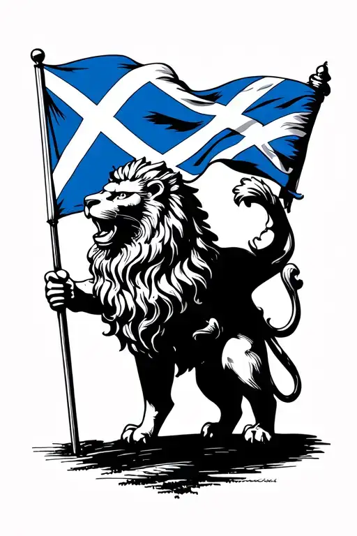 Standing Rampont Lion Holding Scotland Flag Waving