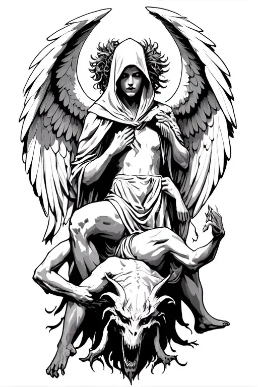Hooded Arch Angel Defeating A Demon