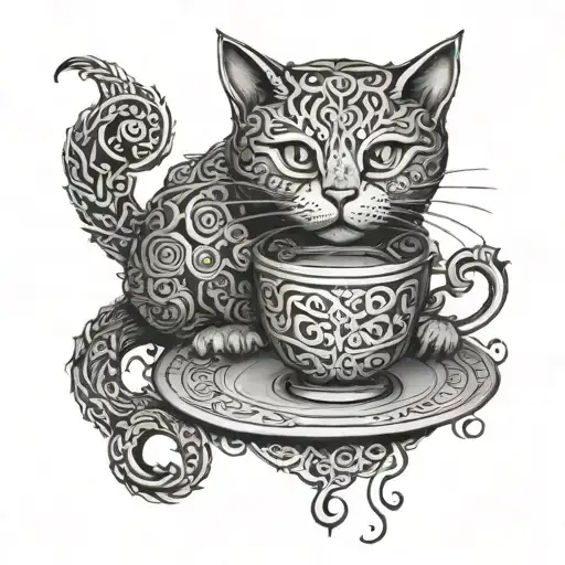 Celtic Cat Drinking Tea