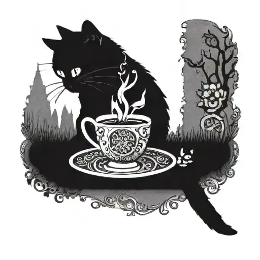 Cat With A Cup Of Tea Celtic Mandala Siluette