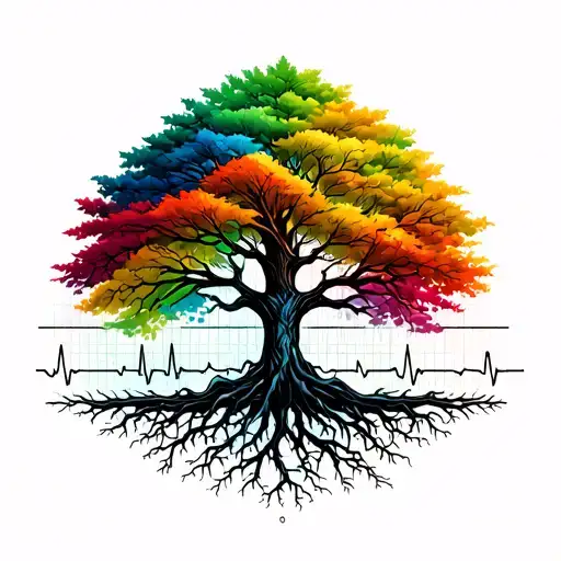 Tree Ekg With Colorful Leaves And Roots