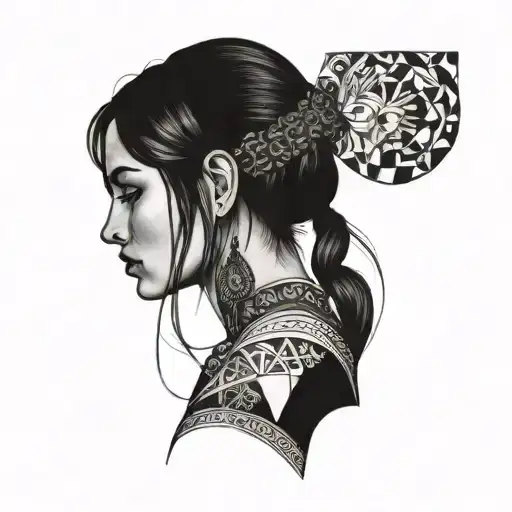 Fine Line Micro Realism Geometric Gypsy Girl Side Profile