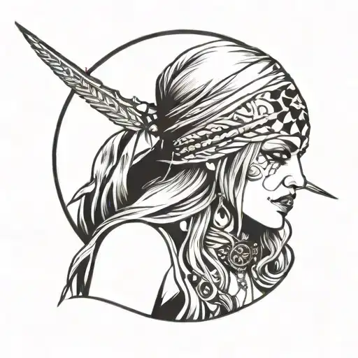 Fine Line Geometric Micro Realism Pirate Gypsy Women Binary Negative Space