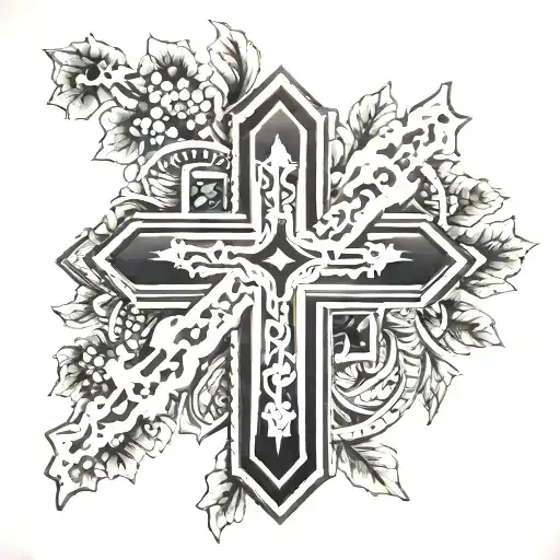 A Cross Outline Tattoo With December15 2016 In Roman Numerals