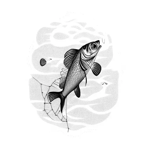 Woman Fish Caught In A Fishing Net