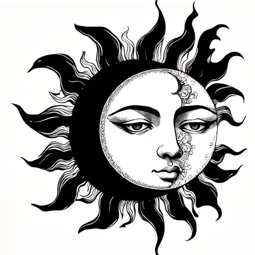 Sun And Moon With A Face Together Symbolizing