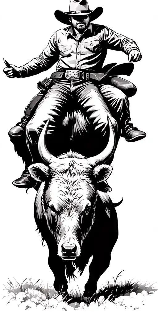 Cowboy Riding Bull Vs Bear