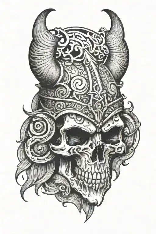 Viking Skull With Horns Emerging