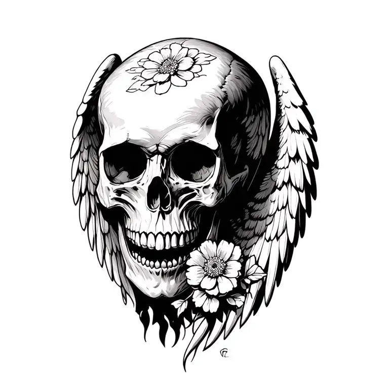 Skull Without Lower Jaw 45 Degree Angel With Marigold