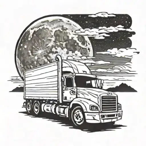 The Moon With A Semi Truck Silhouette Passing By