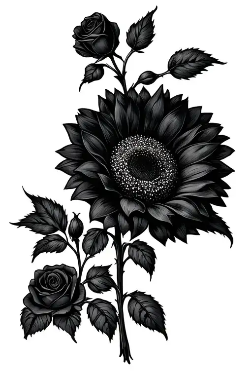 Sunflower And Rose Intertwined