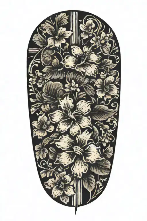 Sleeve From Wrist To Elbow With Hibiscus Flowers And Sakura Flowers With Blank Cross