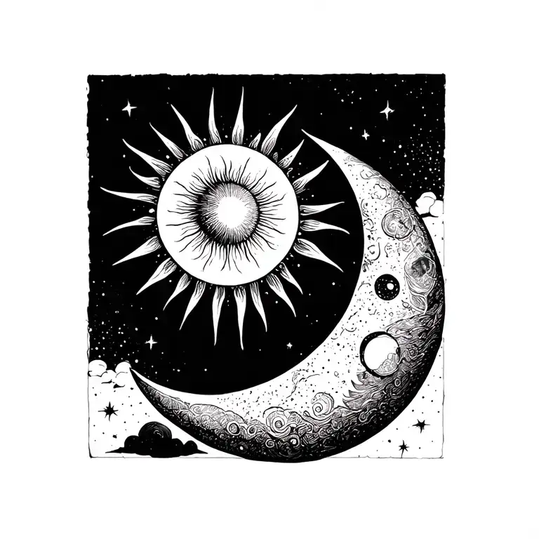 Crescsant Moon Black With Sun