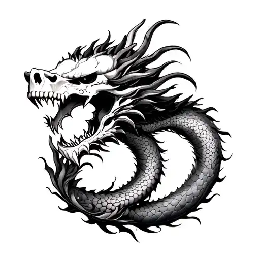 Japanees Dragon With Skull Made