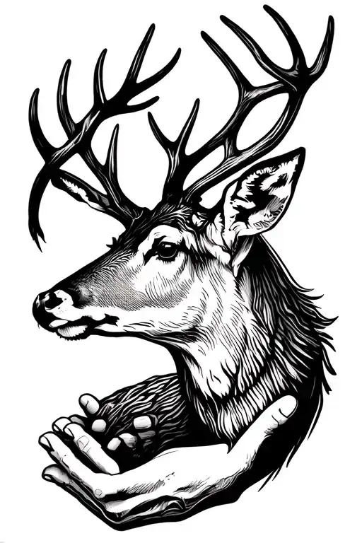 Deer Head Profile Holding Hands