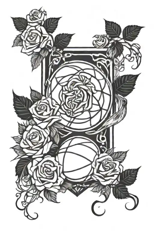 Basketball With Growing Vine Wrapping With Roses Growing