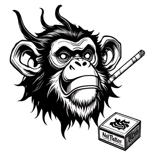 Oni Mask Monkey And A Box Of Cigarette