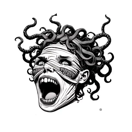 Medusa Head And Mummy Screaming And Bandages